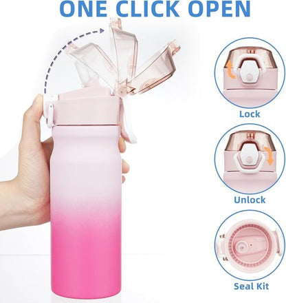 BJPKPK 18oz Insulated Water Bottle - BPA-Free Stainless Steel Thermal Flask with Straw | Cherry Blossom