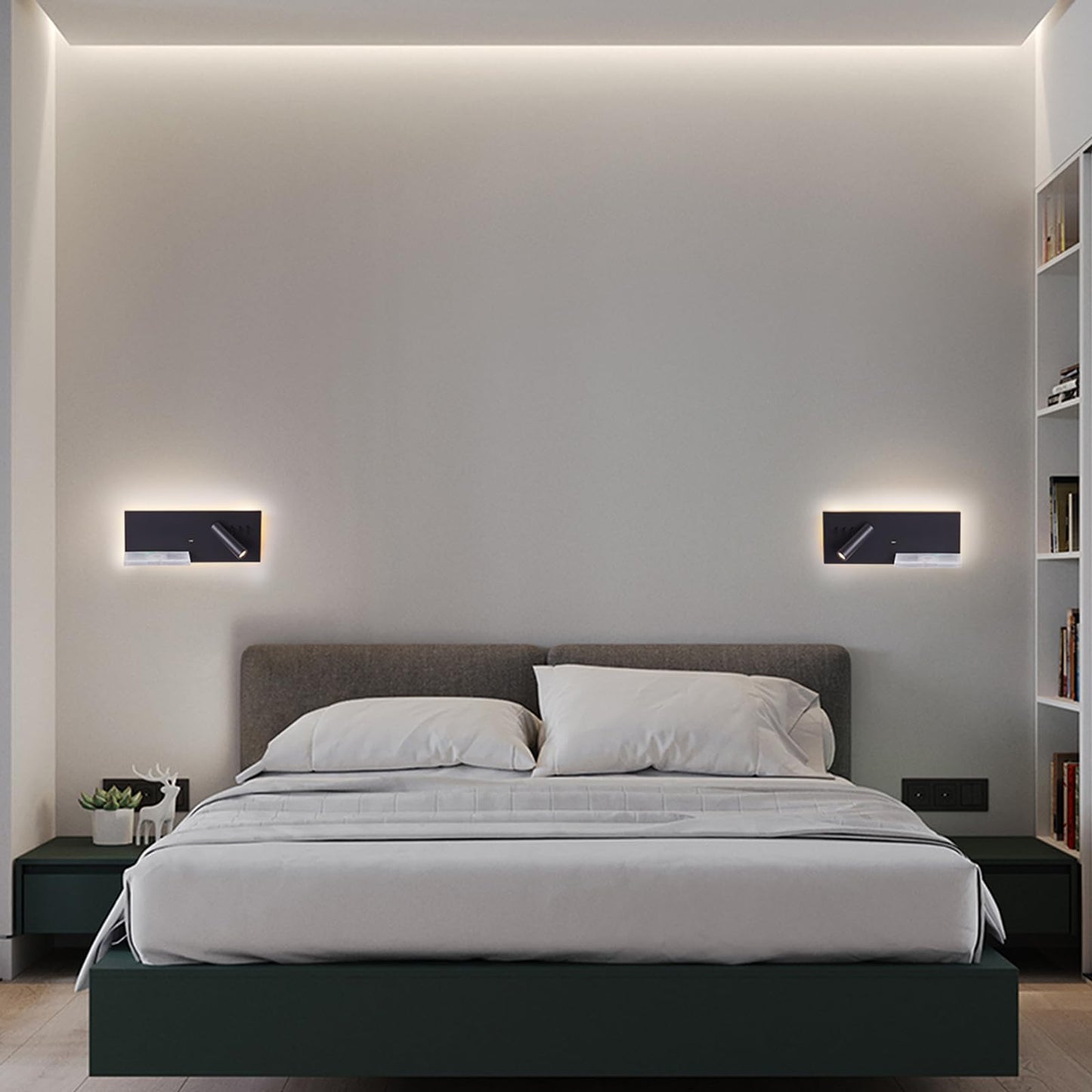 Reading Light Wall Mounted with Wireless Charger & USB Port, LED Book Light for Reading in Bed, Plug in Wall Light for Bedroom, 10W Background Light and 3W Spotlight 3000K Bedside Lamps