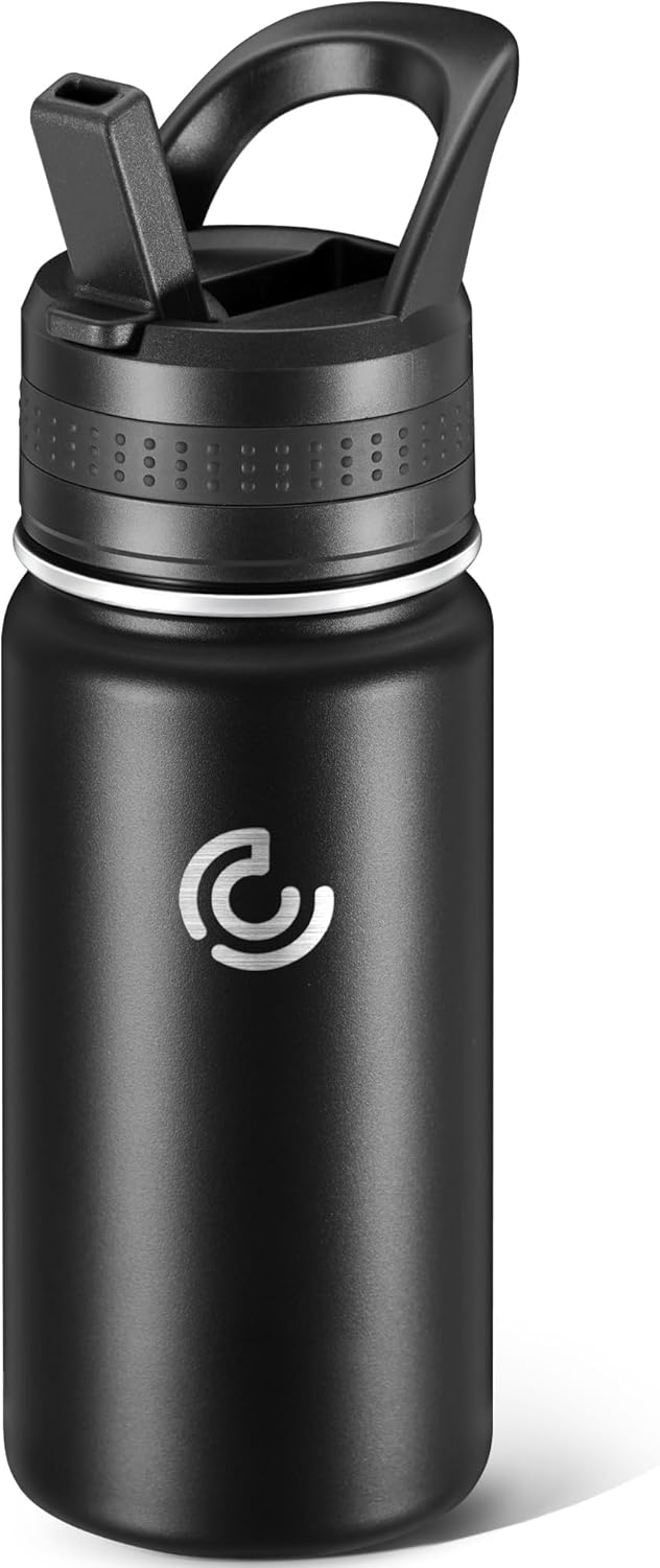 Skiennix Stainless Steel Kids Water Bottle - Insulated, Leak-Proof, BPA-Free | 14 Oz, Black