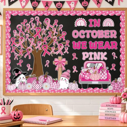 Breast Cancer Awareness Tree Bulletin Board Decor Set with 118 Pieces
