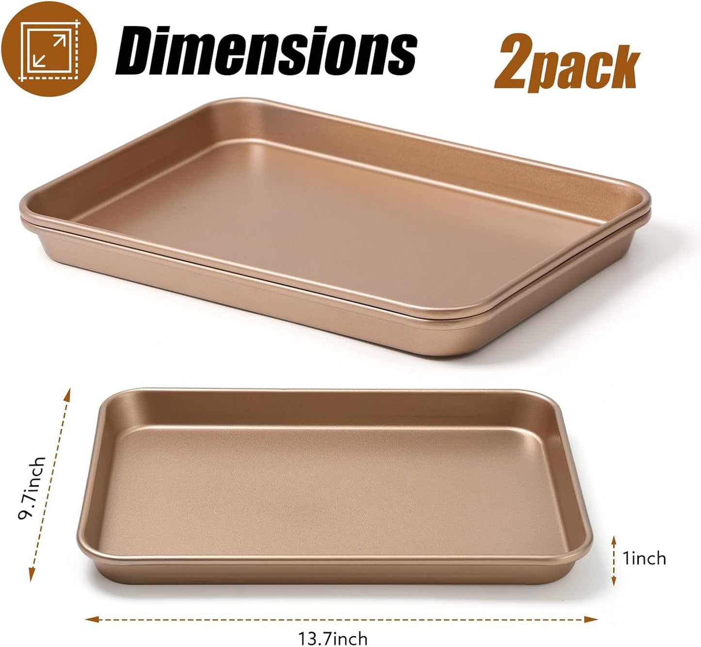 Quality Baking Sheet Set - 2 Pack Nonstick Carbon Steel Cookie Pans | 14 x 10 Inches, Warp Resistant, Gold