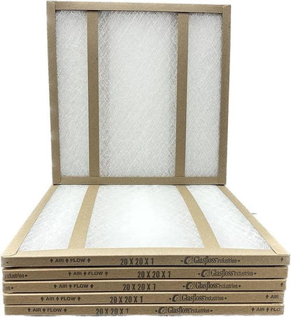 Glasfloss 20x20x1 Fiberglass Air Filter - Double Strut GDS Series | Made in USA, Actual Size: 19 5/8 x 19 5/8 x 3/4 (Box of 6)