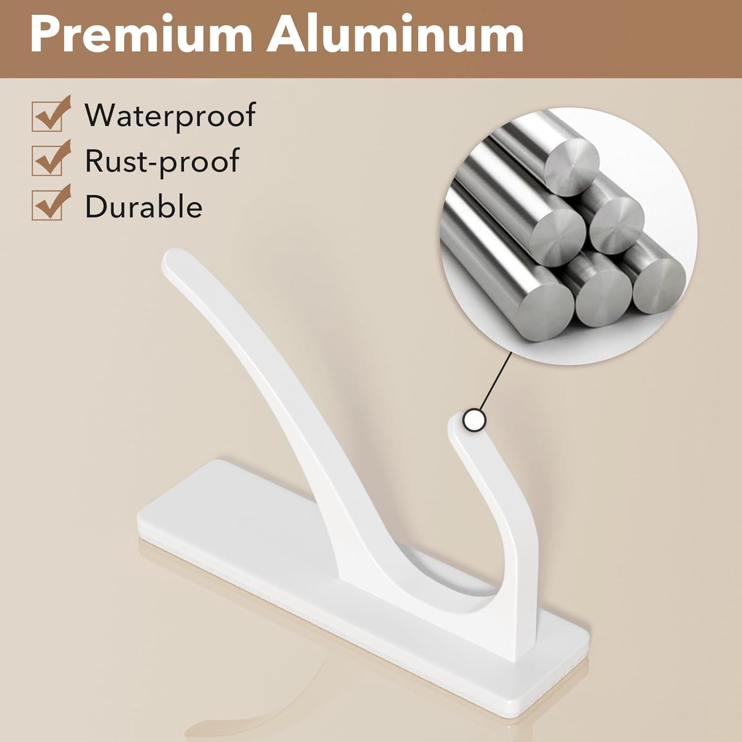 Pickpiff White Self-Adhesive Coat Hooks - 13LB Extra Strong Stainless Steel Wall Hooks | 10 Pack for Bathroom, Kitchen, and More