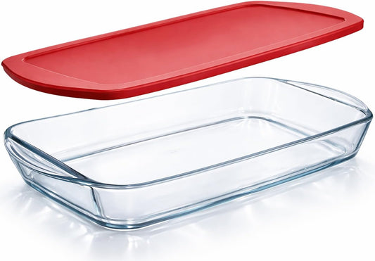 Ums 2-Qt Glass Baking Dish - Borosilicate Casserole with Lid | Oven, Microwave & Dishwasher Safe (13" x 7.5" x 2.4")