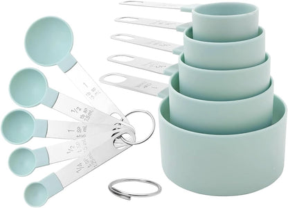 Skiennix 10-Piece Measuring Cups and Spoons Set - Stackable Kitchen Tools with Stainless Steel Handles | Mint Green