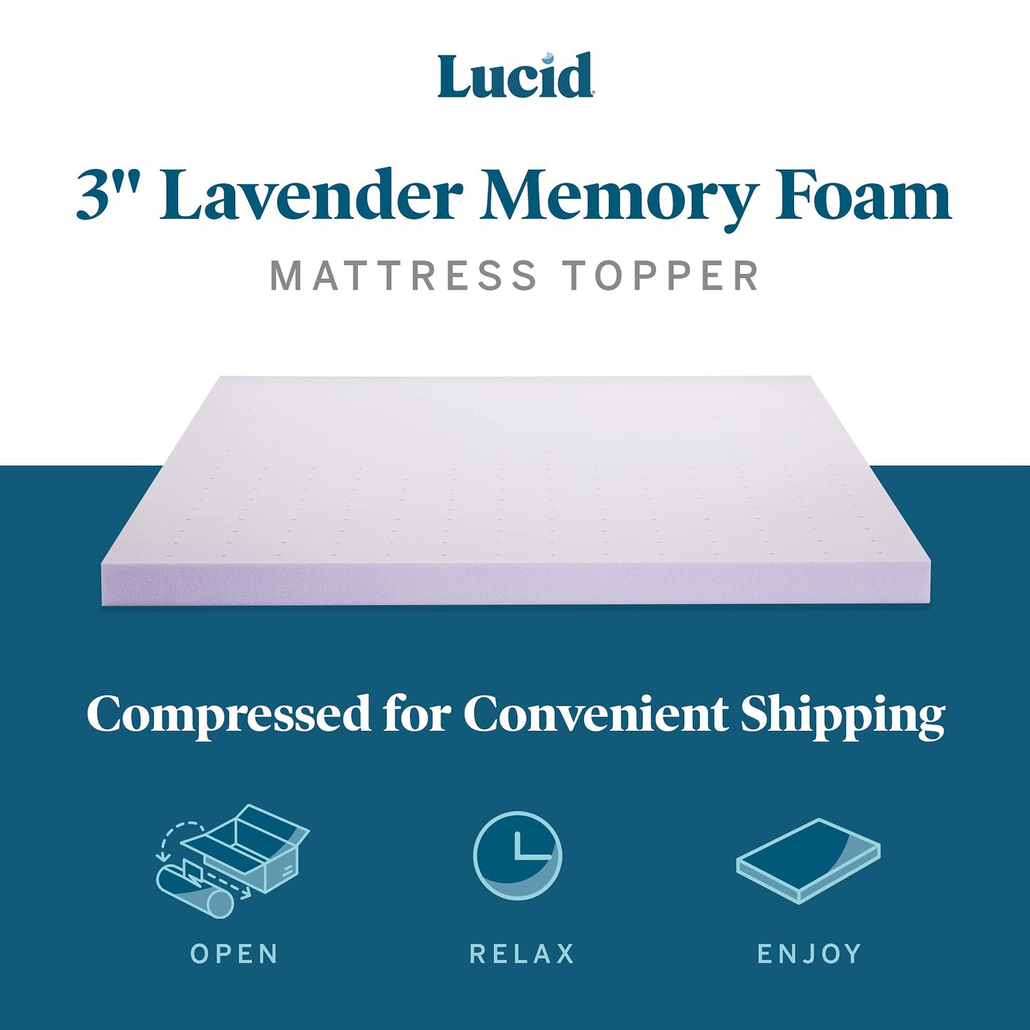 LUCID Lavender Infused Memory Foam Mattress Topper, Twin XL, 3 Inch, Ventilated Design - Lavender Topper