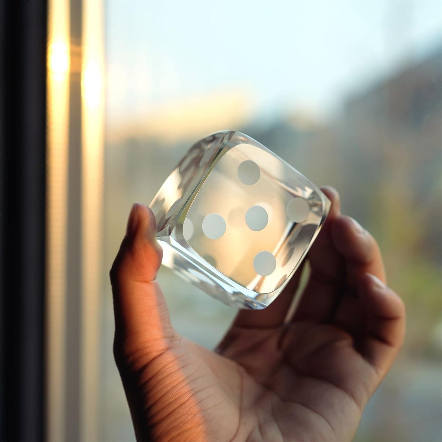 QFkris Glass Polyhedral Dice Block - Decorative 3D Laser Etched Clear Crystal Art Cube Figurine