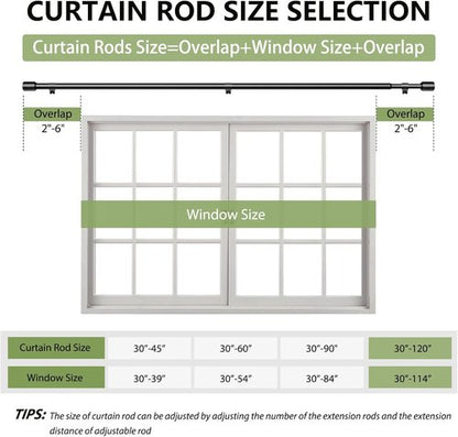 Adjustable Black Curtain Rods by [Brand Name] | 30-120 Inch for Windows | 5/8” Diameter | 2 Pack