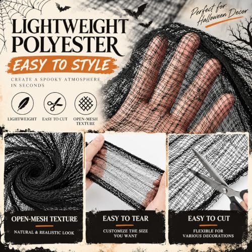 Halloween Creepy Cloth Decor Pack 16 Black Gauze 30x72 Inches - Distressed Fabric