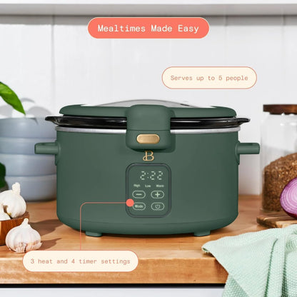 Skiennix 4 Quart Programmable Slow Cooker - Digital Touch Controls & Removable Nonstick Pot | Thyme Green
