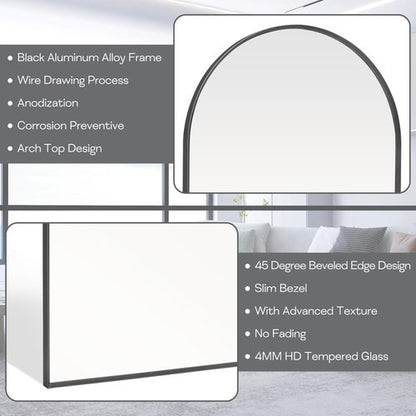 Arched Black Mirror by [Brand Name] - 16" x 20" Metal Frame Vanity Mirror | Shatterproof Tempered Glass for Living Room, Bedroom, Entryway