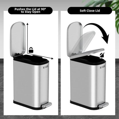 KSSKSS Slim Bathroom Trash Can - 2.6 Gallon Stainless Steel with Soft Close Lid | Removable Liner, Silver