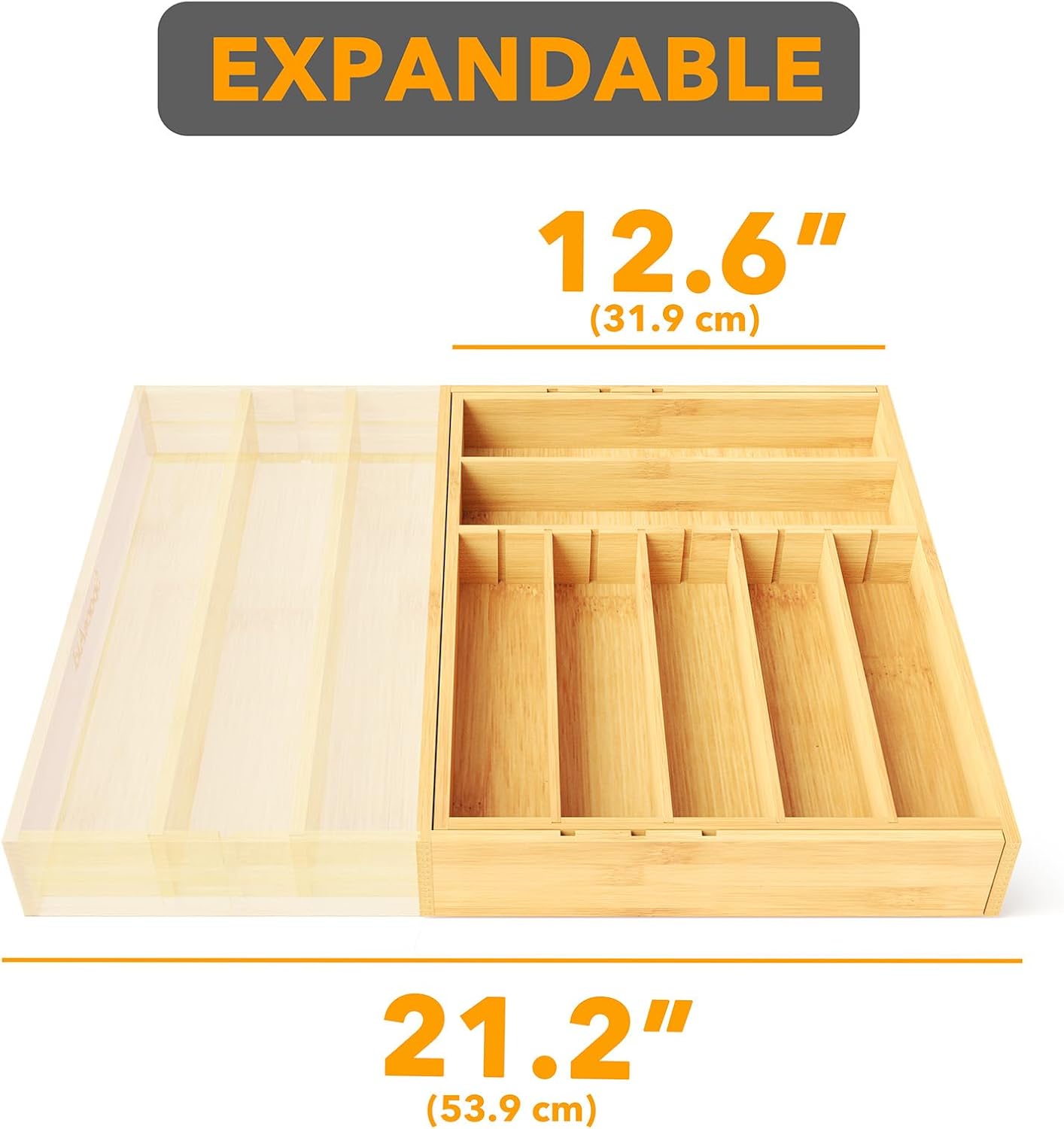 SpaceAid Bamboo Silverware Drawer Organizer - Expandable Utensil Tray with Labels for Flatware Storage (Natural)
