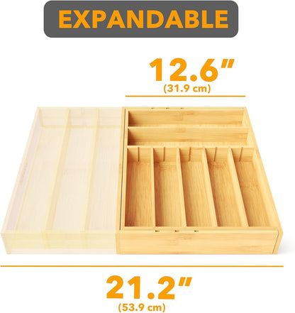 SpaceAid Bamboo Silverware Drawer Organizer - Expandable Utensil Tray with Labels for Flatware Storage (Natural)
