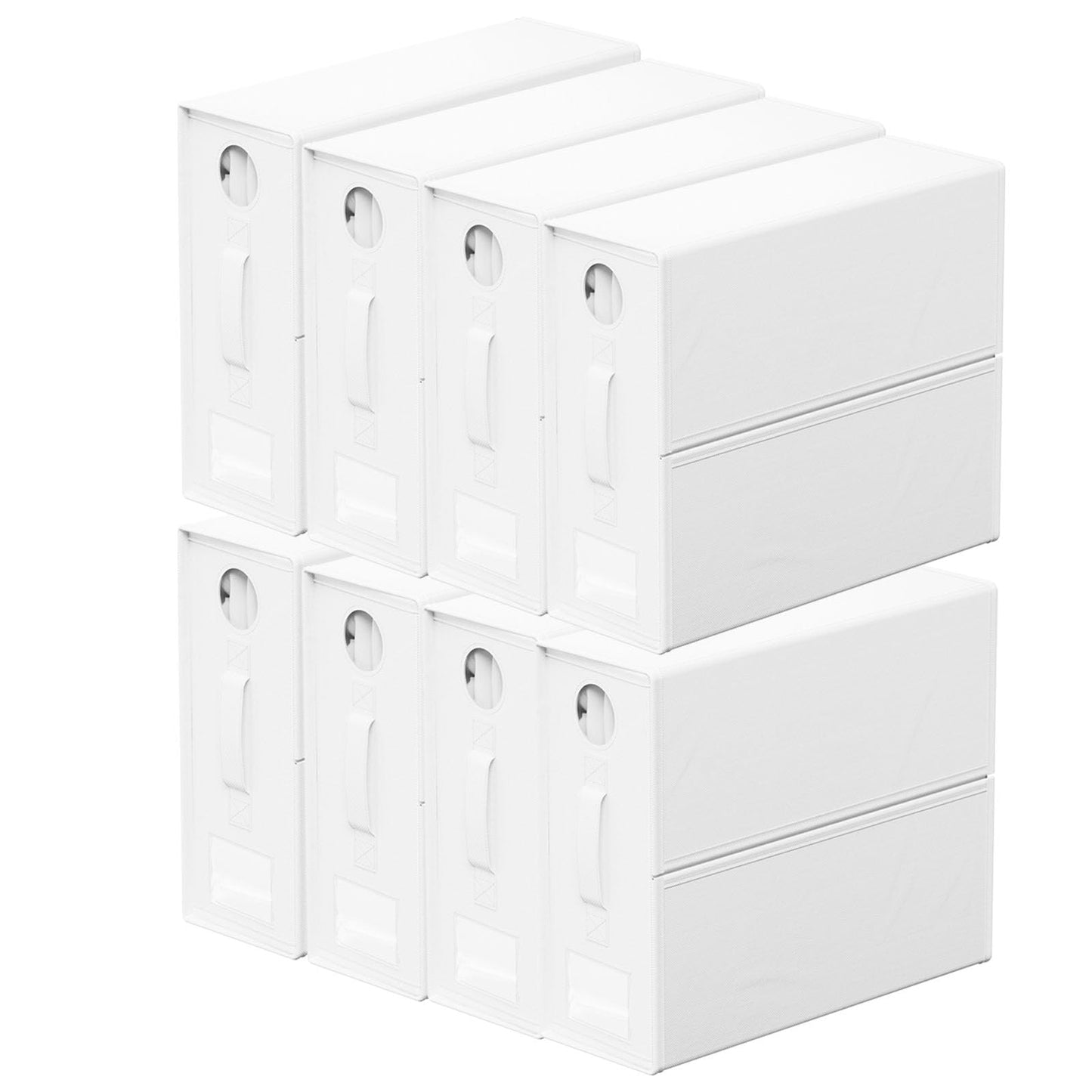 New England Stories 8 Pack Bed Sheet Organizer, Sheet Set Folding Box Container, Linen Closet Organizer for Bedding Sheets, Duvet Cover Set and Pillow cases (White, Circle Window)