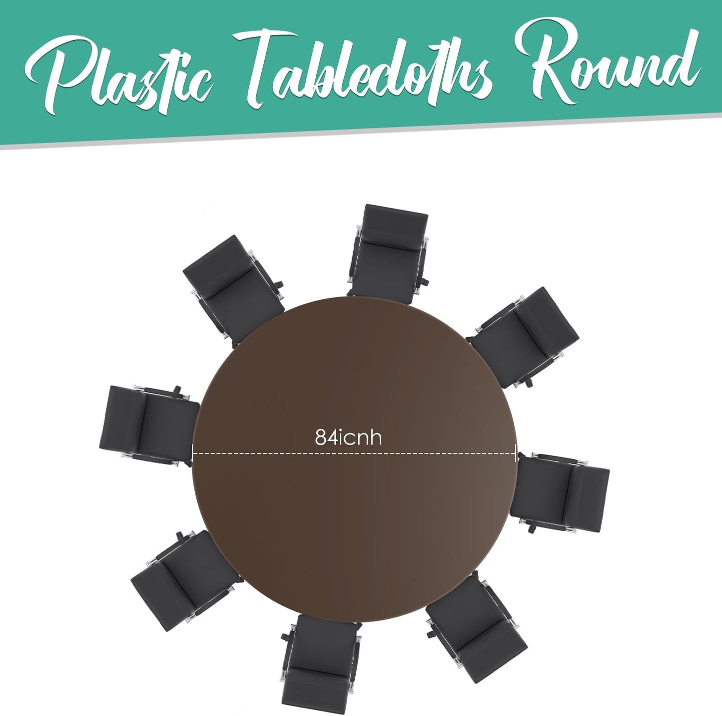 Skiennix Disposable Round Tablecloths - 12 Pack Brown Plastic Covers for Parties | 84" Size