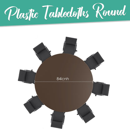 Skiennix Disposable Round Tablecloths - 12 Pack Brown Plastic Covers for Parties | 84" Size