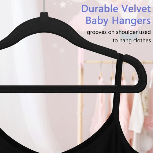GoodtoU Kids Velvet Hangers - Non-Slip Black Infant Closet Hangers | Perfect for Organizing Baby Clothes
