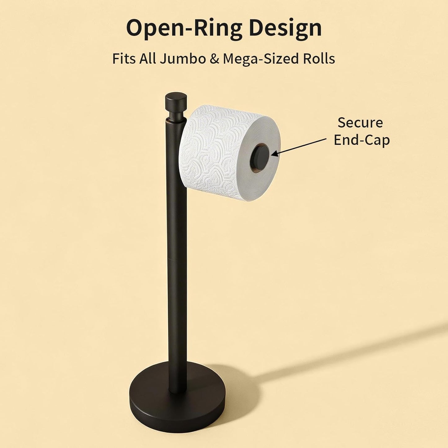 YUMORE Heavy Duty Toilet Paper Holder Stand - Matte Black Stainless Steel | Free Standing Design