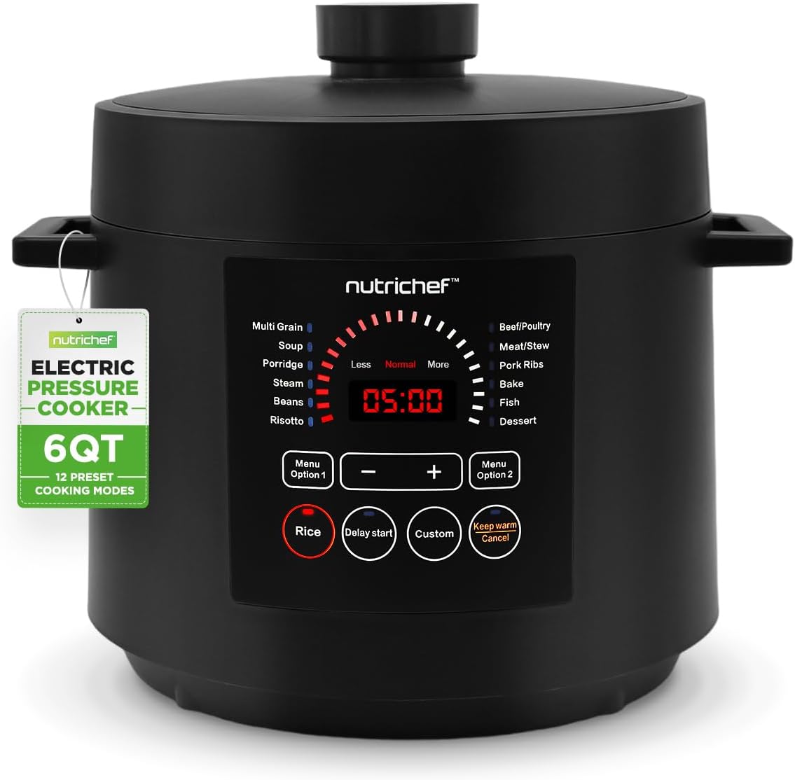 NutriChef Electric Pressure Cooker - 6 Quart Capacity | 9-in-1 Digital Multi-Cooker | Adjustable Time & Temperature | Black Finish