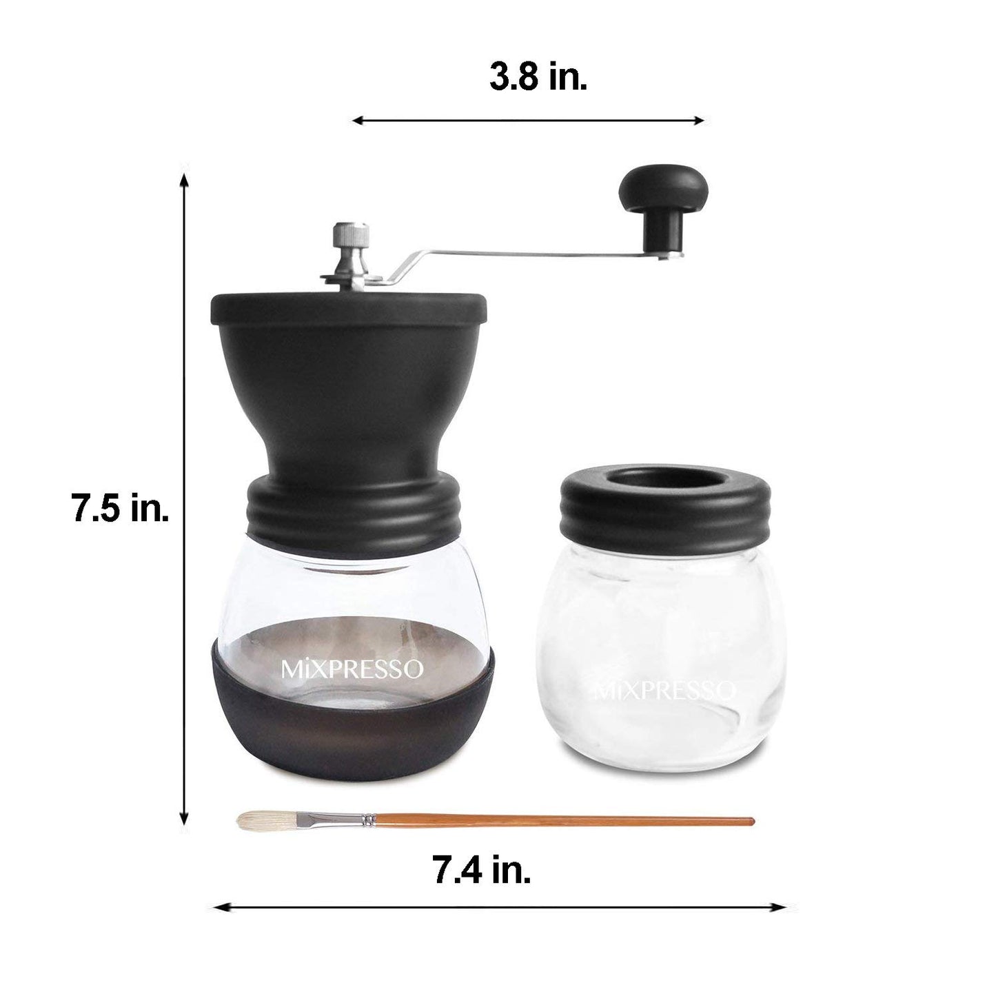 Mixpresso Manual Coffee Grinder Set, Hand Coffee Mill With Conical Ceramic Burr Two Glass Jars And Soft Brush, Manual Coffee Bean Grinder & Spice Grinder