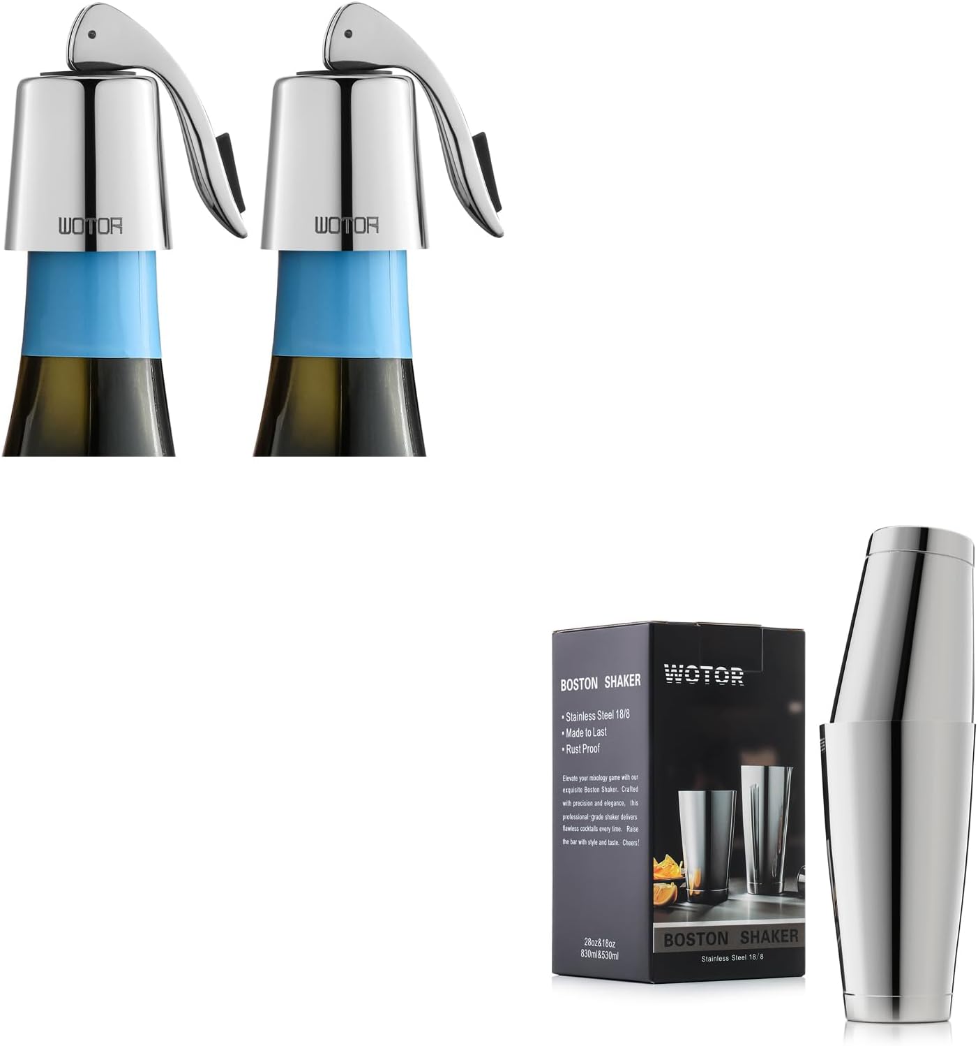 WOTOR Boston Cocktail Shaker Set, 18 oz & 28 oz Stainless Steel Weighted Shaker Tins, Metal Martini Shaker Drink Mixer for Bartending, professional Bar Tools for Bartender