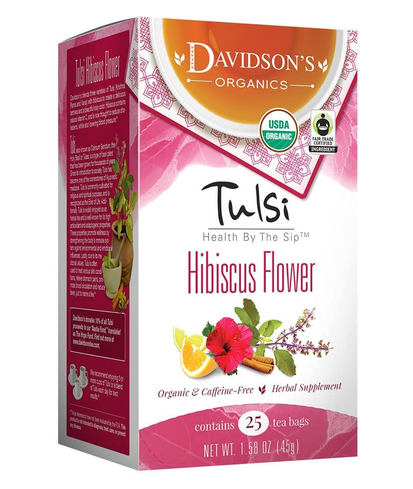 Davidson's Organics, Tulsi Hibiscus Flower, 25-count Tea Bags, Pack of 6