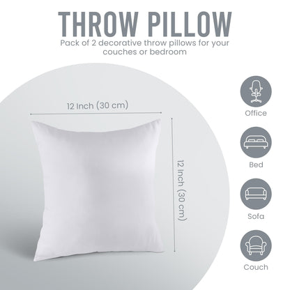 Utopia Bedding Throw Pillows Insert (Pack of 2, White) - 12 x 12 Inches Bed and Couch Pillows - Indoor Decorative Pillow