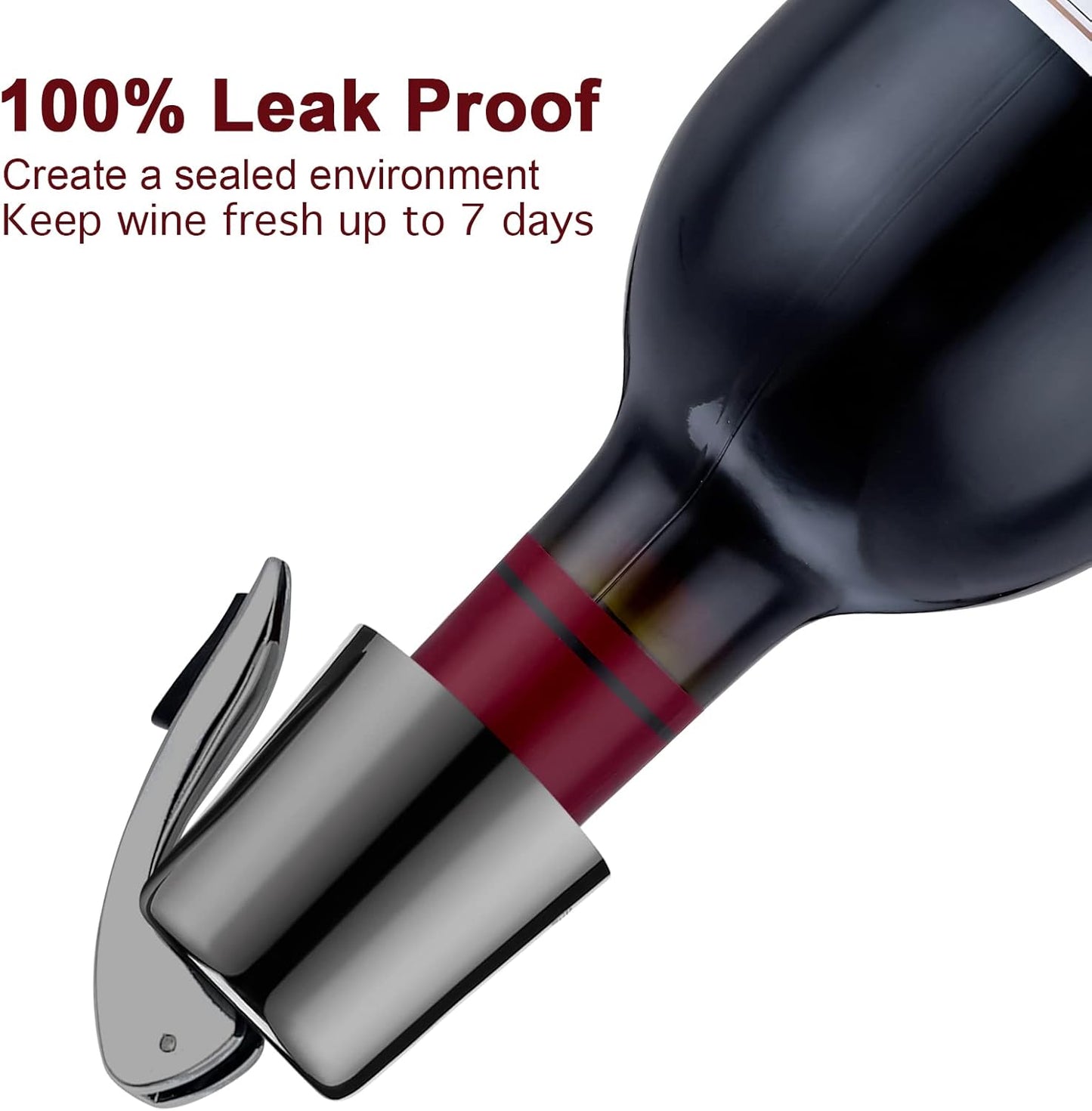 Wine Stoppers for Wine Bottles with Stainless Steel Vacuum Wine Bottle Stopper with Silicone Reusable Wine Corks, Leak proof Keep Fresh Suitable for Red&White Bottle (Black, 2 Pack)