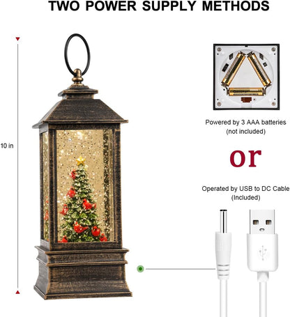 VISFLAIR 10'' Lighted Christmas Tree | Cardinal Music Snow Globe Water Lantern with Glitter