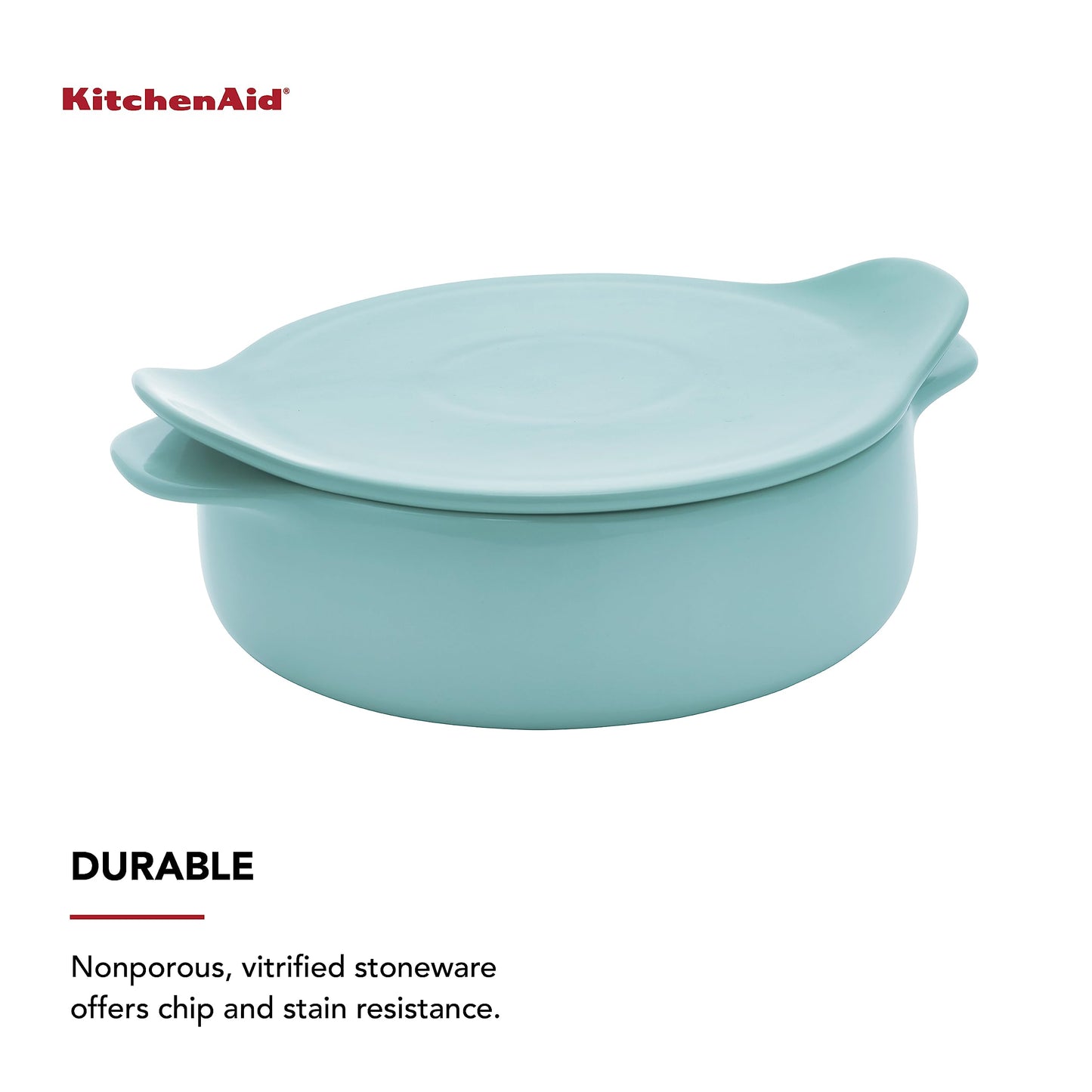 KitchenAid Vitrified Stoneware Round Casserole Baker with Lid/Trivet, 2 Quart