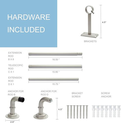 Byondeth Curtain Rods - Adjustable Blackout Wrap Around Design | 16 to 144 Inches, Brushed Nickel Finish