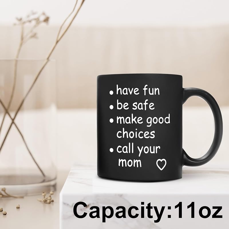 Black 11 Oz Funny Call Your Mom Coffee Mug – Ceramic Gag Gift for College Freshmen, Graduation