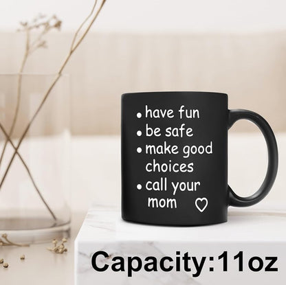 Black 11 Oz Funny Call Your Mom Coffee Mug – Ceramic Gag Gift for College Freshmen, Graduation