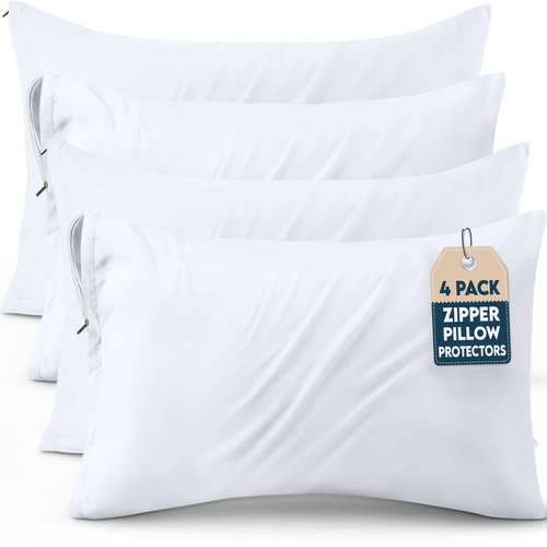Utopia Bedding 4 Pack Pillow Protectors with Zipper Queen Size, Soft Brushed Microfiber Fabric Pillow Cases, Shrinkage and Fade Resistant Pillow Covers (White)
