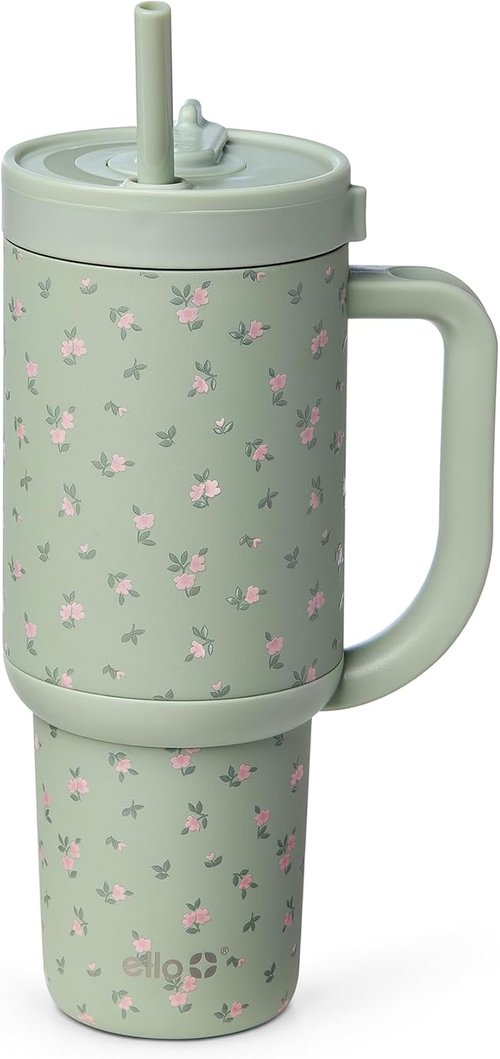 Ello Oasis 30oz Stainless Steel Tumbler - Stylish Full Bloom Design for Hot & Cold Drinks