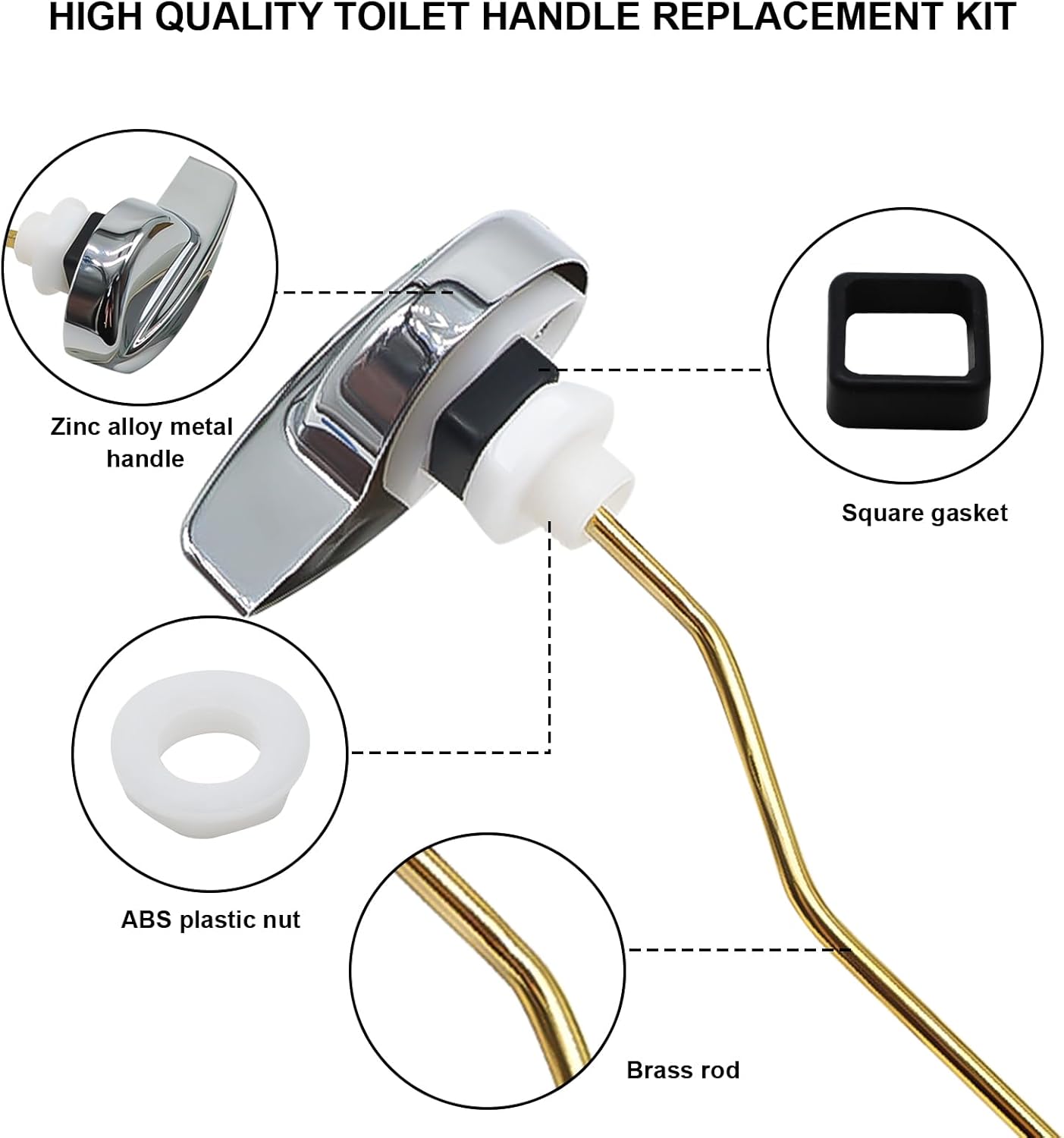 Toilet Handle Replacement Kit - Side Mount Flush Tank Lever Universal Brass Fit Most Toilets