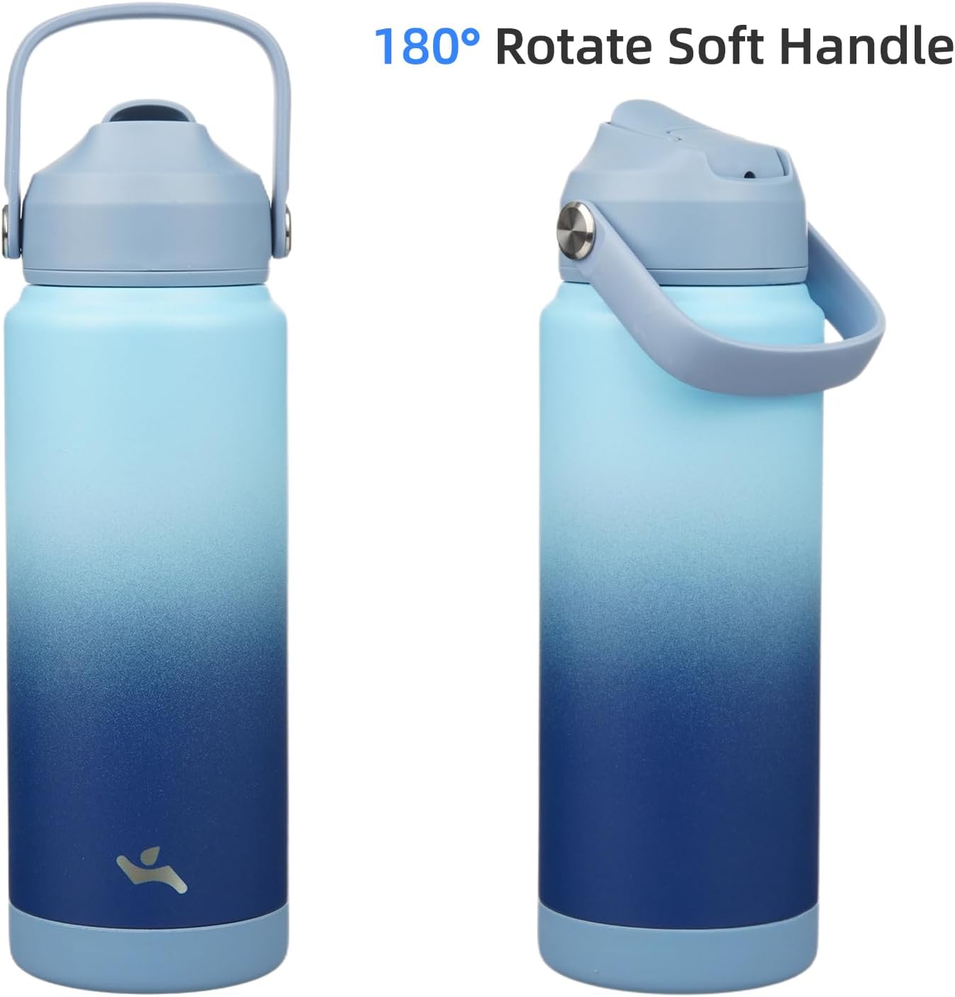 Skiennix Insulated Water Bottle - 24 Oz Stainless Steel with Straw Lid & Silicone Handle | Sky Color
