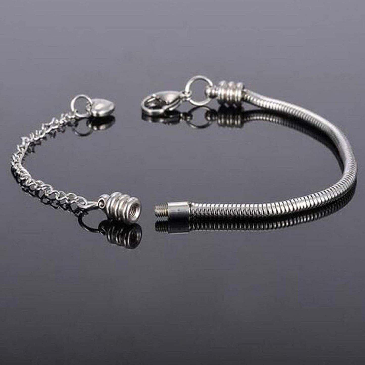 Skiennix Women's Snake Chain Charm Bracelet - Memorial Slider Design, 6 Inch Stainless Steel