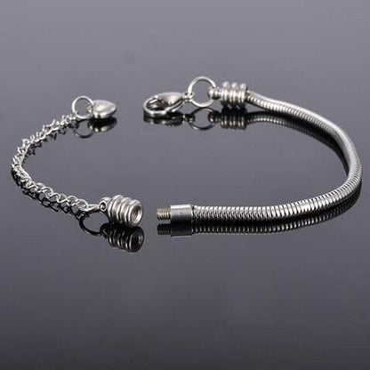 Skiennix Women's Snake Chain Charm Bracelet - Memorial Slider Design, 6 Inch Stainless Steel