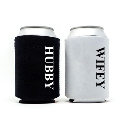 GroomBrideGifts Honeymoon Essentials Gifts - Hubby and Wifye Novelty Can Cooler.