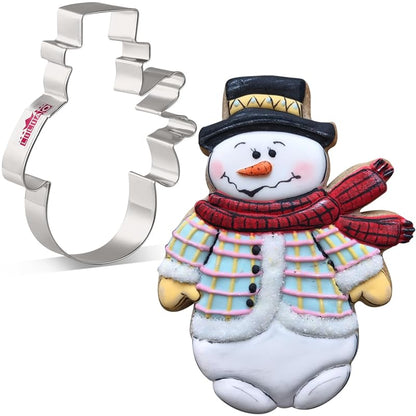 Snowman Cookie Cutter - 3.7 x 4.6 in, Stainless Steel, Safe for Dough & Fondant