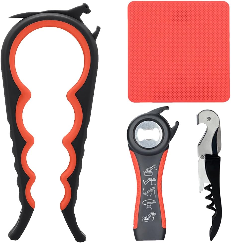 Otstar Jar Opener for Seniors - Multi-Function Non-Slip Grip & Corkscrew | Ideal for Arthritis & Weak Hands