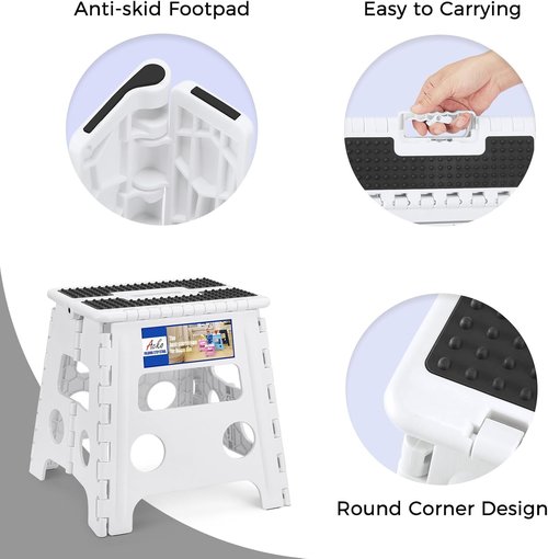 ACKO Folding Step Stool - 13" Heavy Duty Design for Adults & Kids | Versatile White Kitchen & Garden Use