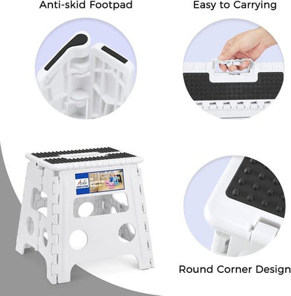 ACKO Folding Step Stool - 13" Heavy Duty Design for Adults & Kids | Versatile White Kitchen & Garden Use