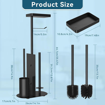 Regine Switzerland Free Standing Toilet Paper Holder - Stylish Bathroom Tissue Stand with Shelf, Black