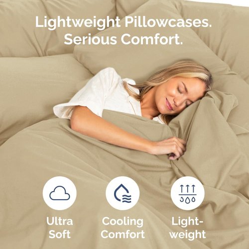 King Pillow Cases by Luxurious Living | Ultra Soft Hotel Quality - Wrinkle Free & Easy Care - 10 Pcs Set in Beige