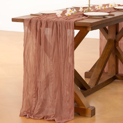 Socomi Cheesecloth Table Runner - 120 Inch Dusty Rose Boho Rustic Decor for Weddings & Events
