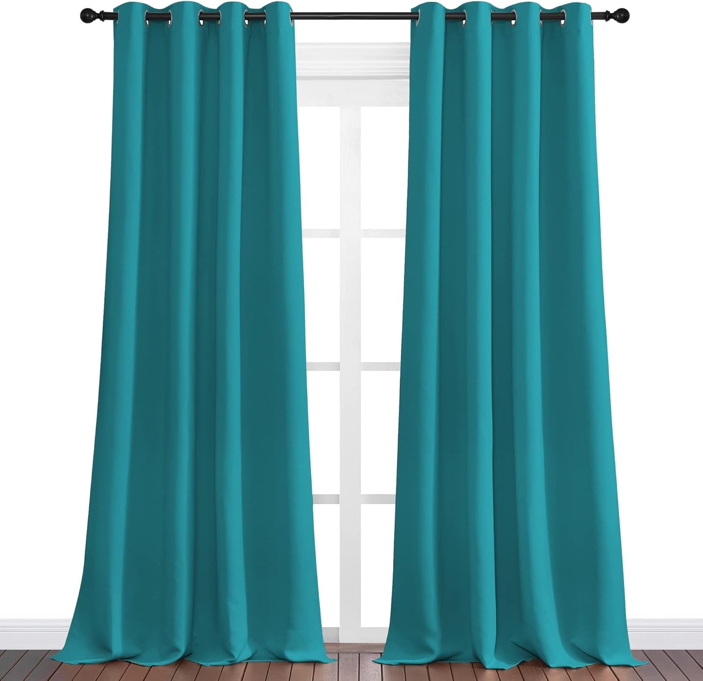 NICETOWN Room Darkening Curtains - Thermal Insulated Grommet Blackout Panels, 108" Length, Peacock Teal, 2 Pieces
