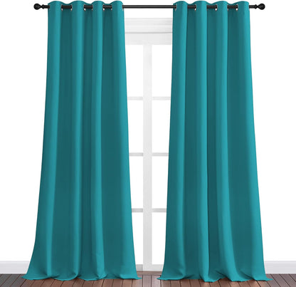 NICETOWN Room Darkening Curtains - Thermal Insulated Grommet Blackout Panels, 108" Length, Peacock Teal, 2 Pieces